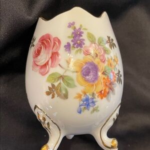 Floral Porcelain Egg Vase with Gold Accents Germany